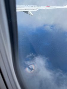 雲の上に飛行機の影が…